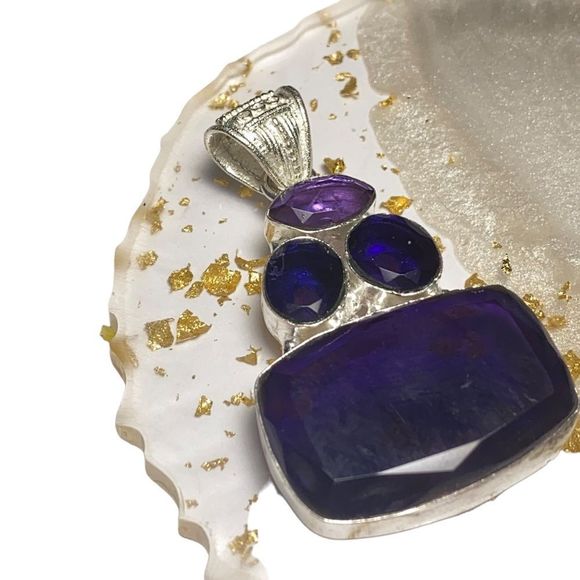 Amethyst Pendant Handmade Stampd 925 - Picture 3 of 10